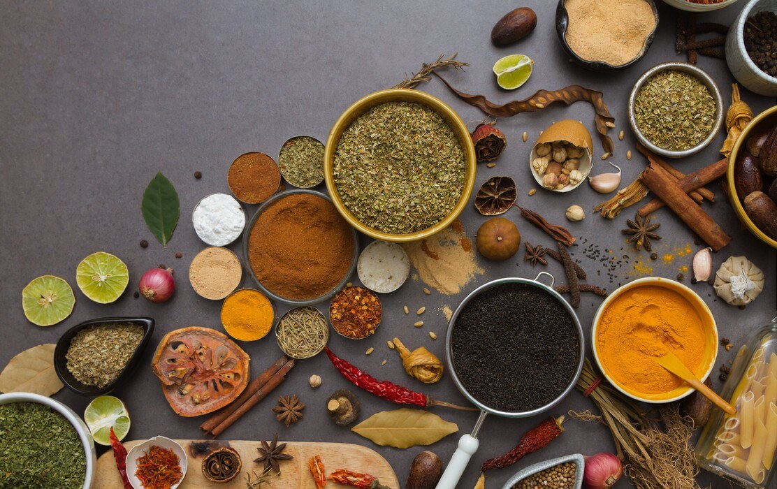 The spice and herb on stone background
